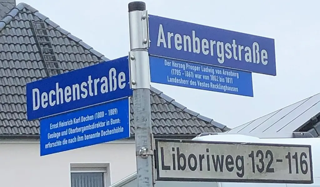 Gladbecker STraßennamen - Legendenschilder Dechenstraße und Arenbergstraße