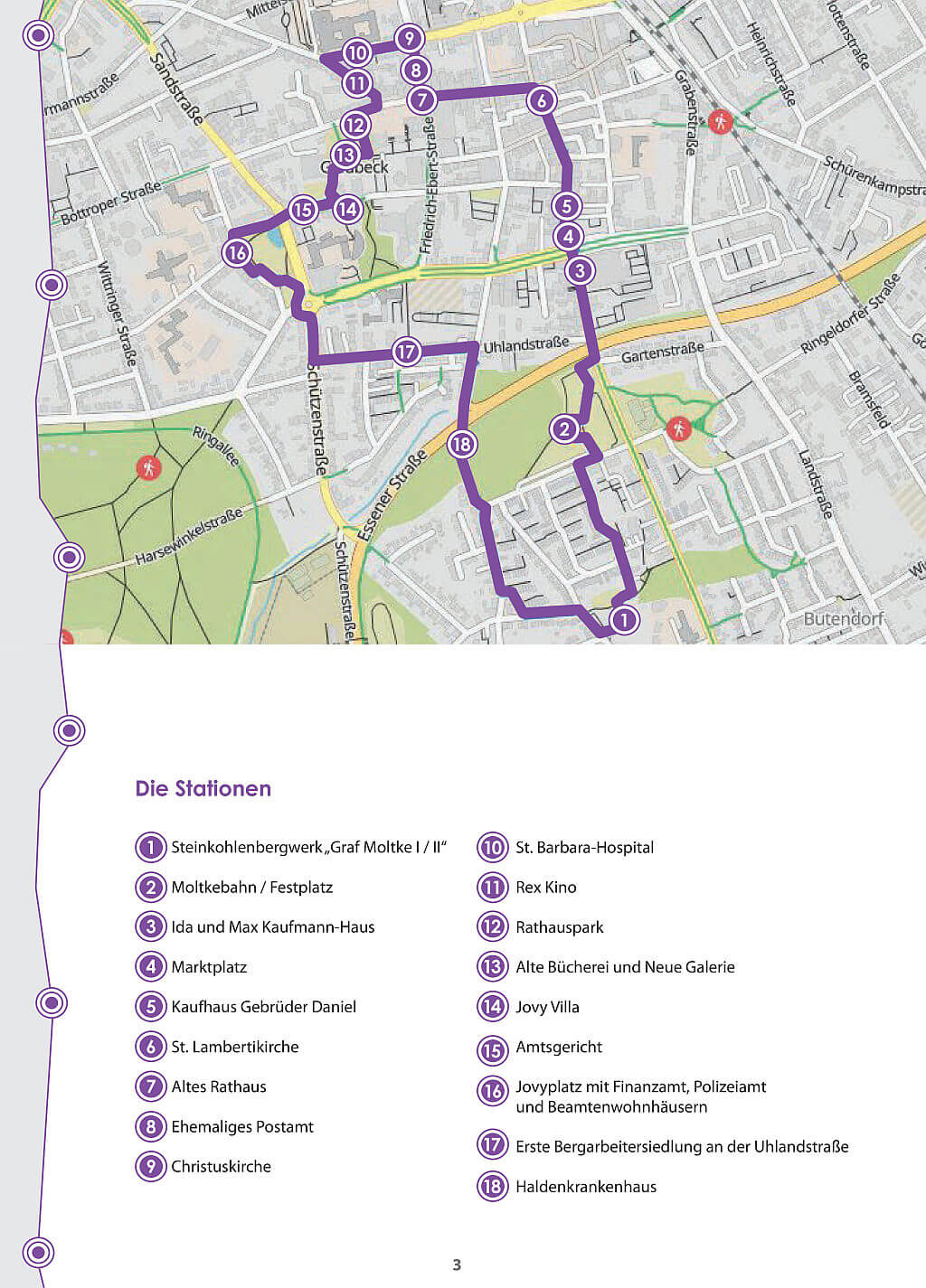 Gladbecker Kultur-Spaziergang - Karte mit den 18 Stationen
